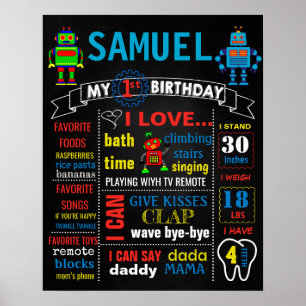 Robots Birthday chalkboard skylt chalk board boy