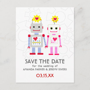 Robots Bröllop spara datum Card Datumet