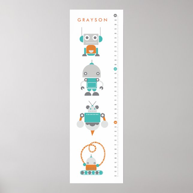 Robots Childrens Anpassningsbar Growth Height Char Poster (Framsidan)
