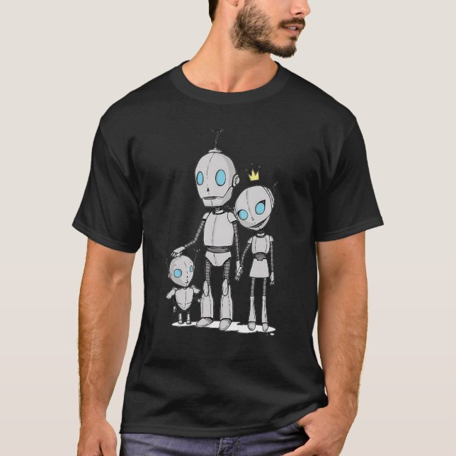 Robots Family Pappa Mamma Kid Bot Droid Leksak Rob T Shirt (Framsida)