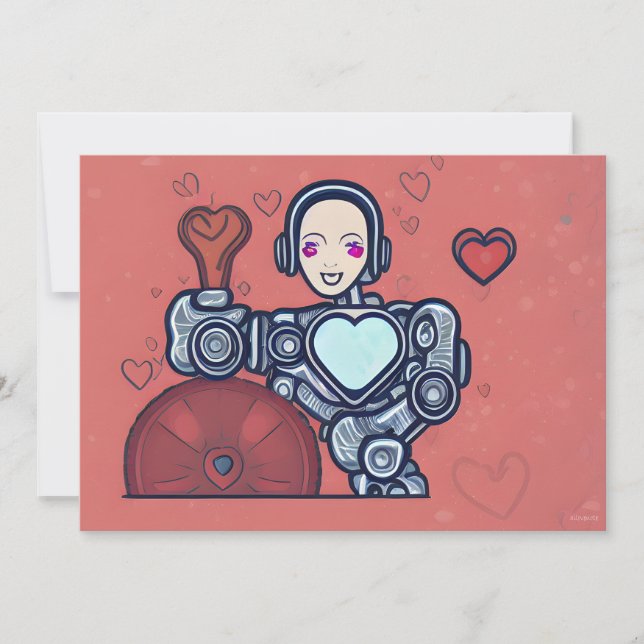 Robot's Kärlek Chicken Droid Valentine Card Julkort (Framsida)