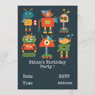 Robots pojkars söta födelsedag party inbjudningar