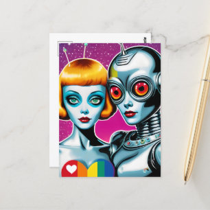 Robots Rainbow Heart Vykort