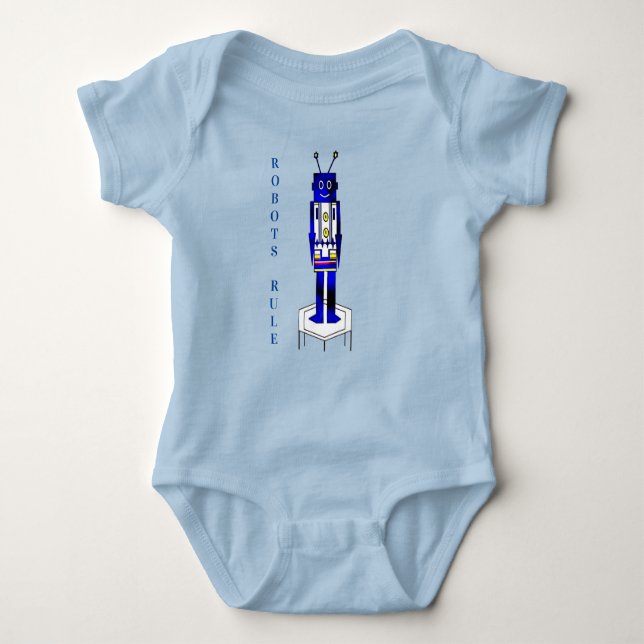 "Robots Rule" Baby Jersey Bodykostym T Shirt (Framsida)