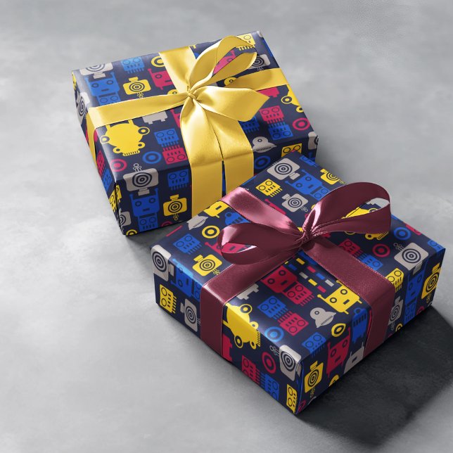 Robots Tecknad Mönster Presentpapper (engineer robot birthday packing gift wrap,gift wrapping paper,return gift wrap paper,paper gift)
