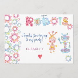 Robots temedel födelsedag party söt tack. tack kort