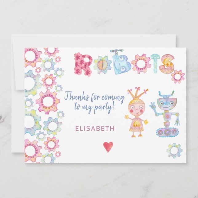 Robots temedel födelsedag party söt tack. tack kort (Framsida)