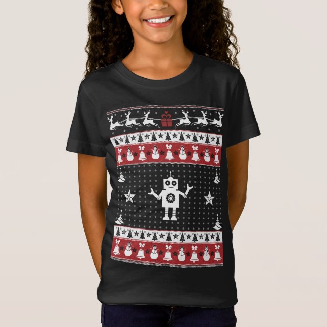 Robots Ugly jul Sweater Julafton Robotics Engine T Shirt (Framsida)
