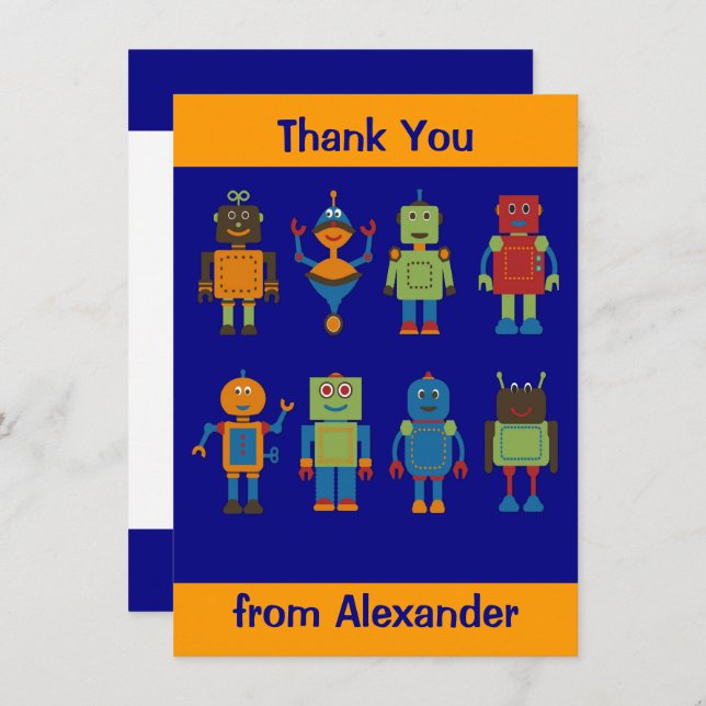 Robotvänner Barns Personlig Platt Tack  (Fram/baksida)