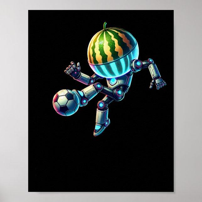 Robotvattenmelonhuvud Fotboll Fotboll Dribbling Sp Poster (Framsidan)