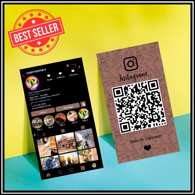 Robust Brun Konstruktion Instagram QR Visitkort (Skapare uppladdad)