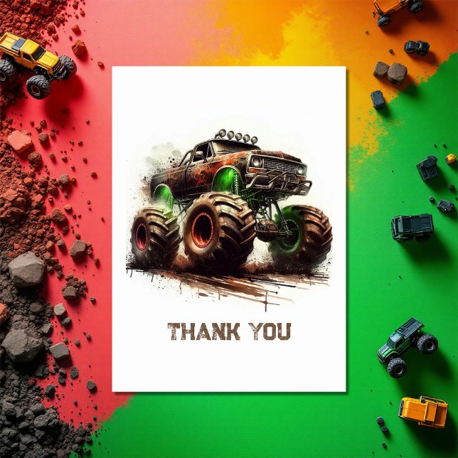 Robust Födelsedagsfirande för Monster Truck för Of Tack Kort (Rugged Off-Road Monster Truck Birthday Thank You Card)