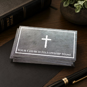Robust Grå Metallisk Kors Kontur Kyrka Pastor Visitkort