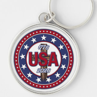 Robust kors USA 1776-2026 Rund Silverfärgad Nyckelring
