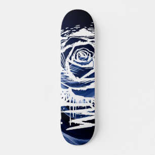 Robust Ros Graffiti Art – Vit Drip Rose på Blå Mini Skateboard Bräda 18,5 Cm