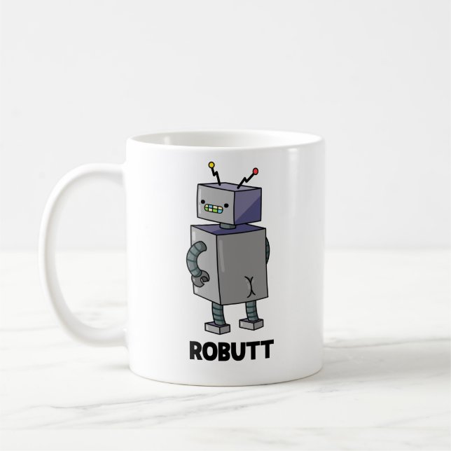 Robutt Funny Robot Pun Kaffemugg (Vänster)