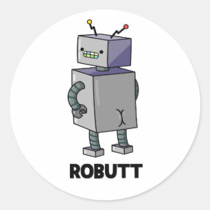 Robutt Funny Robot Pun Runt Klistermärke