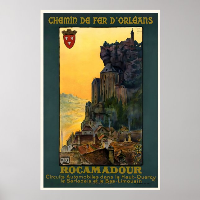 Rocamadour Frankrike Vintage Resa Poster Tryck (Framsidan)