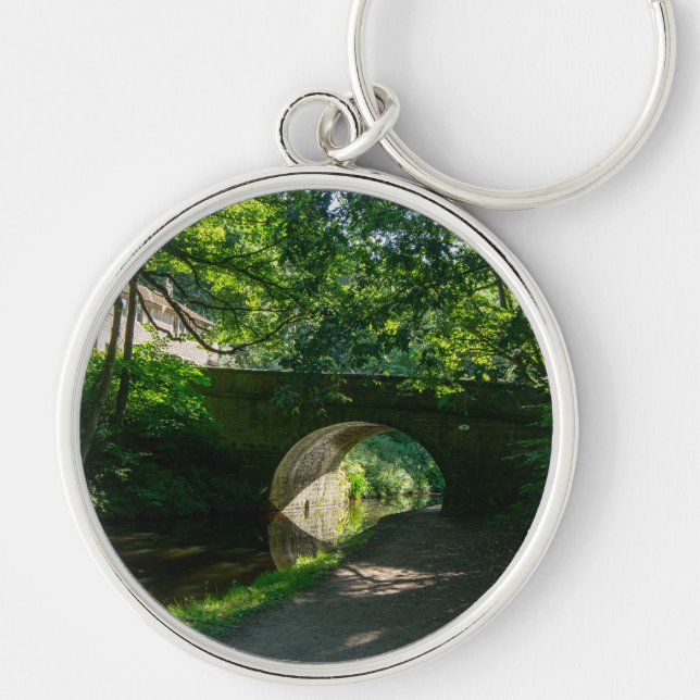 Rochdale Canal, Sowerby Bridge Rund Silverfärgad Nyckelring (Framsidan)