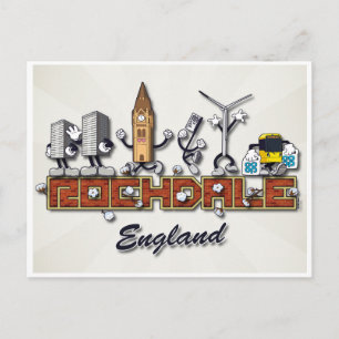 Rochdale tecknade figurer vykort