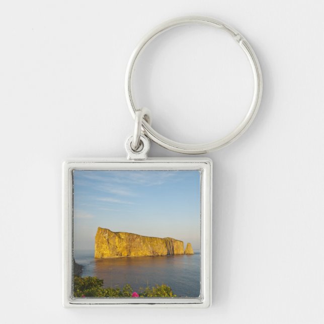Rocher Perce (Perce Rock), Quebec, Kanada. Fyrkantig Silverfärgad Nyckelring (Framsidan)