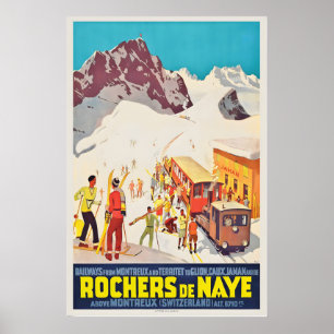 Rochers de Naye Montreux Schweiz Vintage Skida Poster
