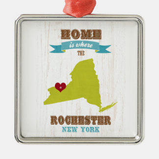 Rochester hem- New York karta - är var hjärtan Julgransprydnad Metall