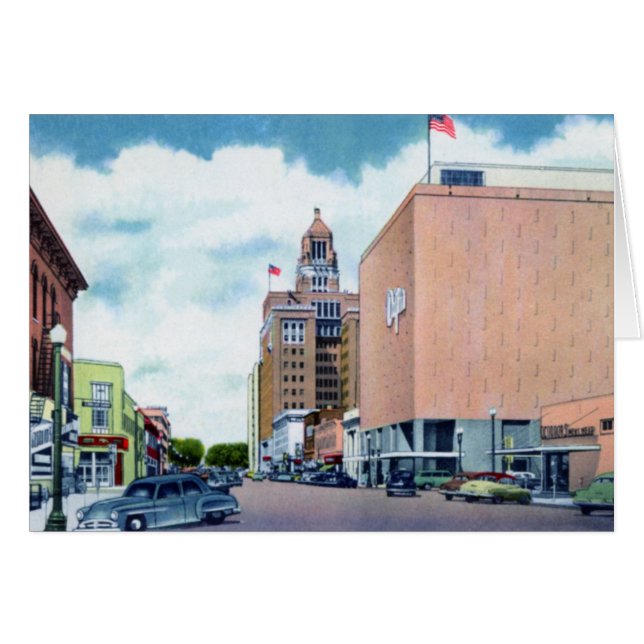 Rochester Minnesota Broadway och understöder Hälsningskort (Framsidan Horizontal)