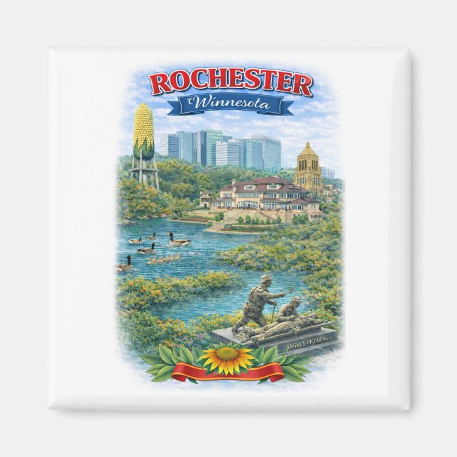 Rochester MN Minnesota Landmärken Magnet (Framsidan)