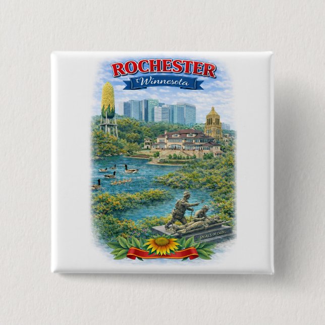 Rochester MN Minnesota Landmarks Button Knapp (Framsida)