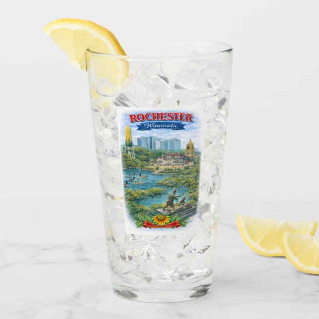 Rochester MN Minnesota Landmarks Glass Cup Glaskopp (Framsida Ice)