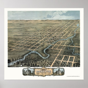Rochester, MN Panoramic Karta - 1869 Poster