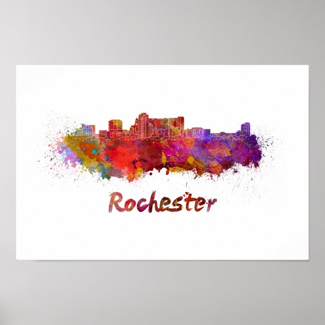 Rochester MN skyline i vattenfärg Poster (Framsidan)