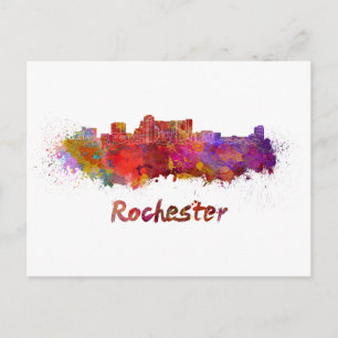 Rochester MN skyline i vattenfärg Vykort