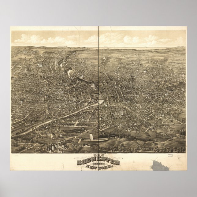 Rochester New York 1879 Antique Panoramic Karta Poster (Framsidan)