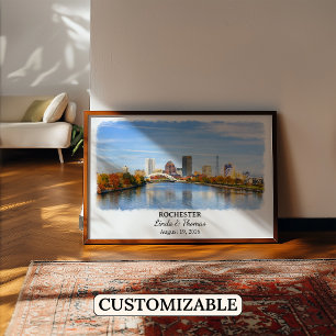 Rochester New York Affisch, Akvarell, Anpassad Poster