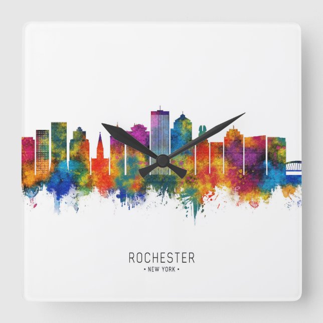 Rochester New York Skyline Fyrkantig Klocka (Framsida)