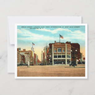 Rochester NY Broad Street och Main 1930s Vintage Vykort