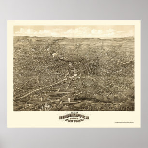 Rochester, NY Panoramic Karta - 1880 Poster