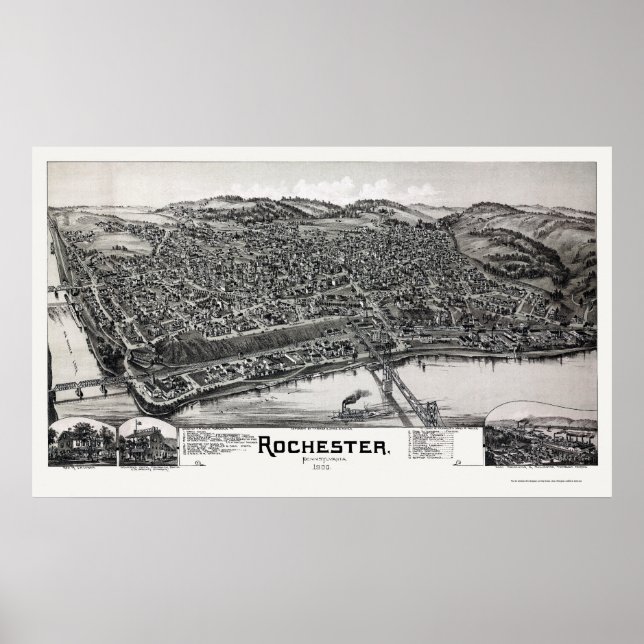 Rochester, PA Panoramic Karta - 1900 Poster (Framsidan)