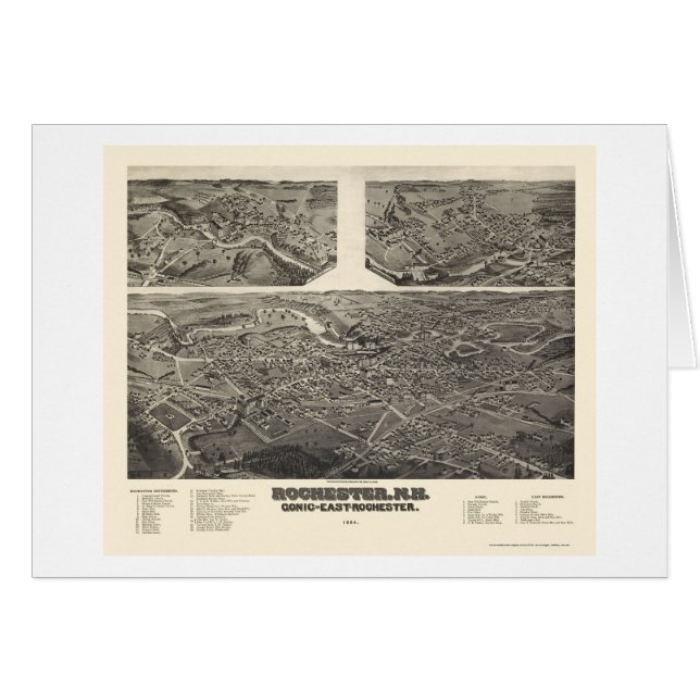 Rochester panorama- karta för NH - 1884 Hälsningskort (Framsidan Horizontal)