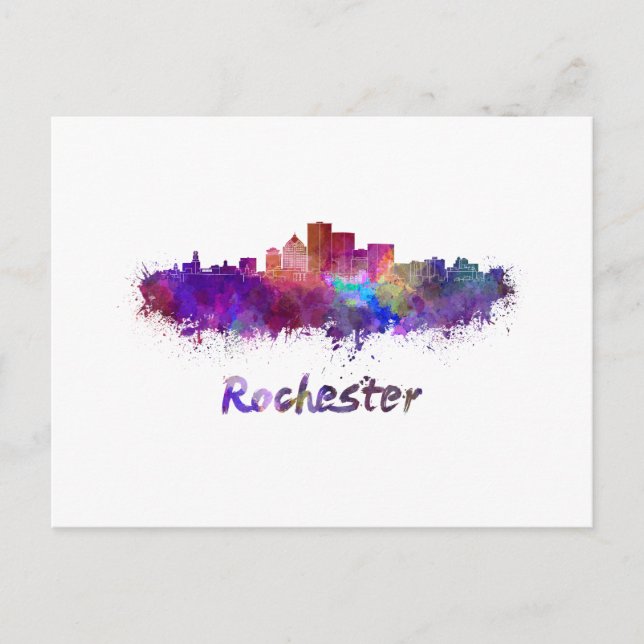 Rochester skyline in watercolor vykort (Framsida)