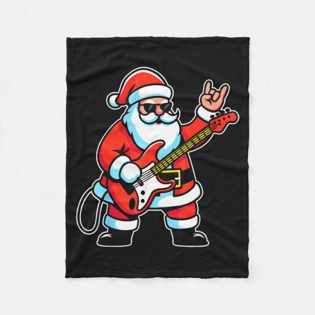 Rock &amp; Roll Christmas Santa Claus Guitar Playe Fleecefilt (Framsidan)