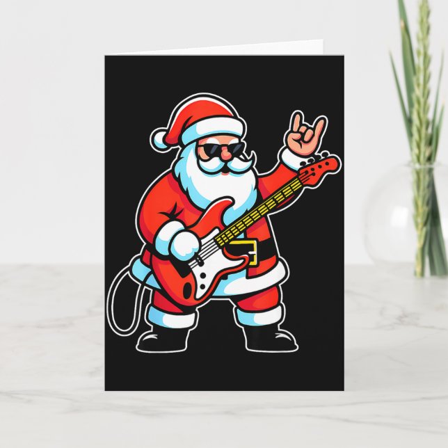Rock &amp; Roll Christmas Santa Claus Guitar Playe Kort (Framsida)
