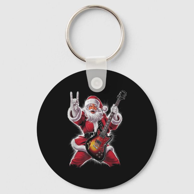 Rock &amp; Roll Christmas Santa Claus Guitar Playe Nyckelring (Framsida)