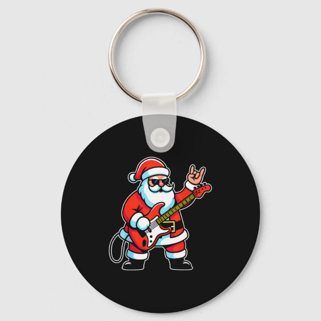 Rock &amp; Roll Christmas Santa Claus Guitar Playe Nyckelring (Framsida)