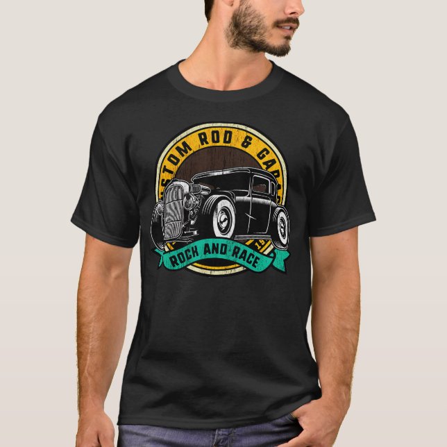 Rock and Race Hot Rod Garage Classic T Shirt (Framsida)
