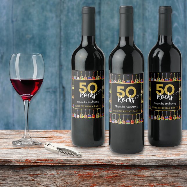 Rock and Roll 50-års födelsedagsfest specialdesign Vinflaska Etikett (Rock and roll 50th birthday party custom wine labels)