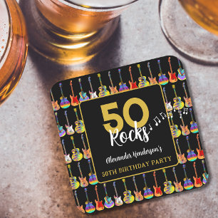 Rock and roll 50:e Födelsedagsfestens Anpassningsb Underlägg Papper Kvadrat
