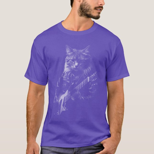 Rock And Roll-band Rock Cat spelar gitarr Rolig G T Shirt (Framsida)
